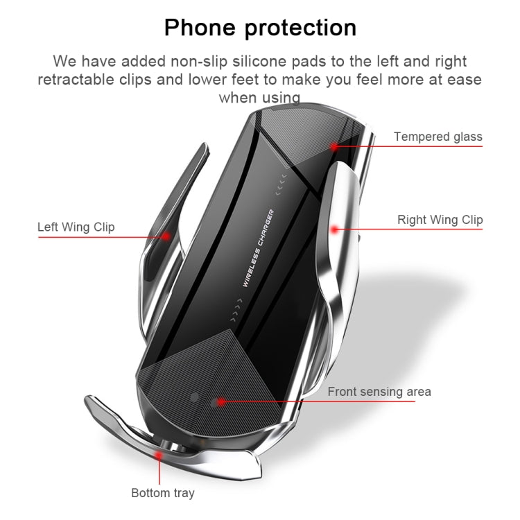 Q2 15W Universal Rotation Infrared Induction Magnetic Car Wireless Charging Mobile Phone Holder with Micro USB + 8 Pin + Type-C / USB-C Magnetic Connector, Q2 Black, Q2 Red, Q2 Silver