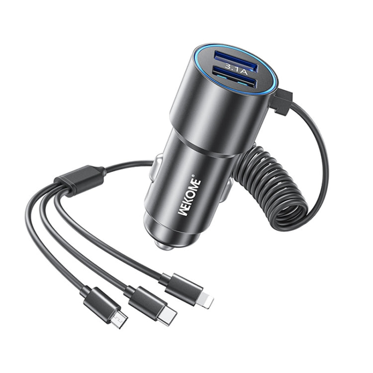 WK WP-C44 Pop Digital Series Ciahung 3-in-1 Cabled 33W Dual-USB Fast Car Charger, WP-C44 (Silver), WP-C44 (Black)