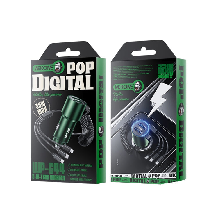 WK WP-C44 Pop Digital Series Ciahung 3-in-1 Cabled 33W Dual-USB Fast Car Charger, WP-C44 (Silver), WP-C44 (Black)