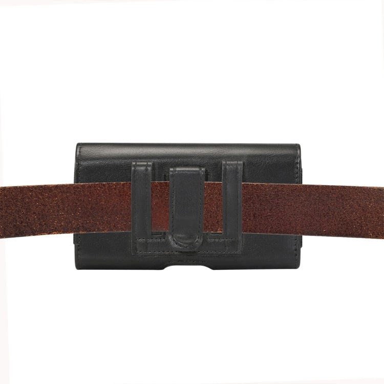 Lambskin Elastic Band Men 4.8 Inch Mobile Phone Universal Hanging Waist Leather Case with Card Slot