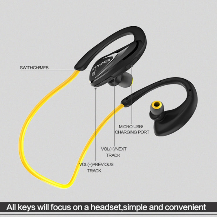 AWEI A880BL Waterproof Sports Bluetooth CSR4.1 Earphone Wireless Stereo Headset With NFC Function, A880BL