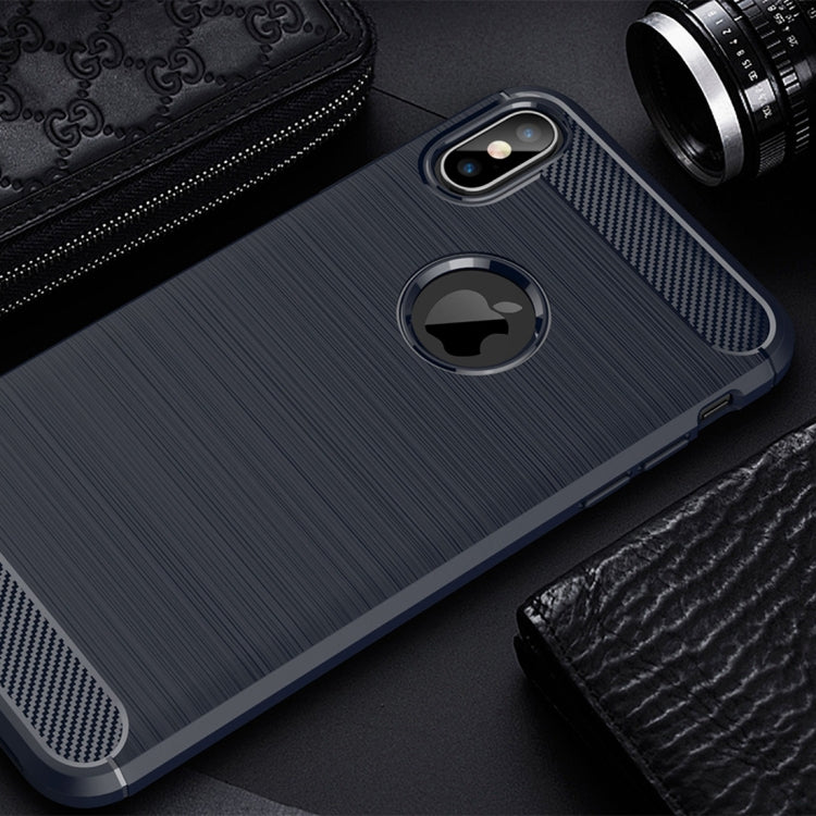 For iPhone XS Max Brushed Texture Carbon Fiber Shockproof TPU Protective Back Case, For iPhone XS Max