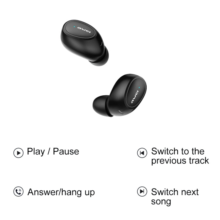 awei T6 TWS Bluetooth V5.0 Ture Wireless Sports Headset with Charging Case