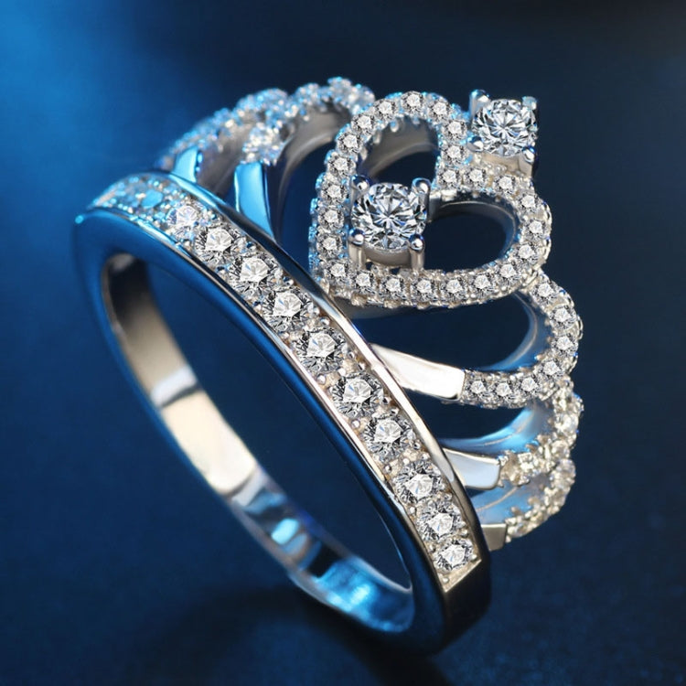 Princess Queen Crown-shaped Platinum Plated Zircon Ring, US Size: 6, Diameter: 16.5mm, Perimeter: 51.9mm, 6