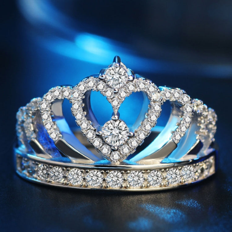 Princess Queen Crown-shaped Platinum Plated Zircon Ring, US Size: 6, Diameter: 16.5mm, Perimeter: 51.9mm, 6