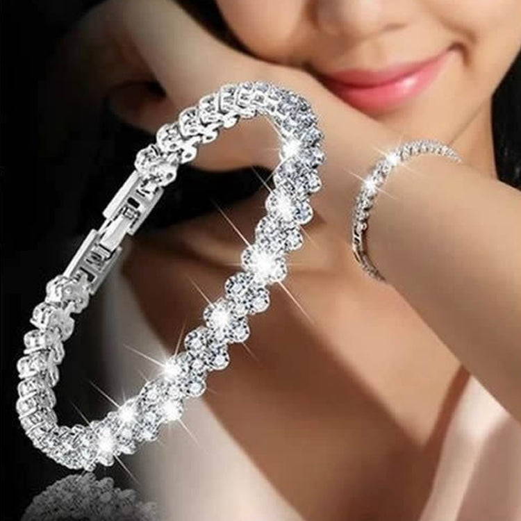 Glamorous Female Crystal Bracelet with Artificial Diamond Inlaid for Wedding, Engagement, Mother`s Day And Birthday Gift, Diameter: 5.25 cm, Perimeter:16.5 cm, Silver
