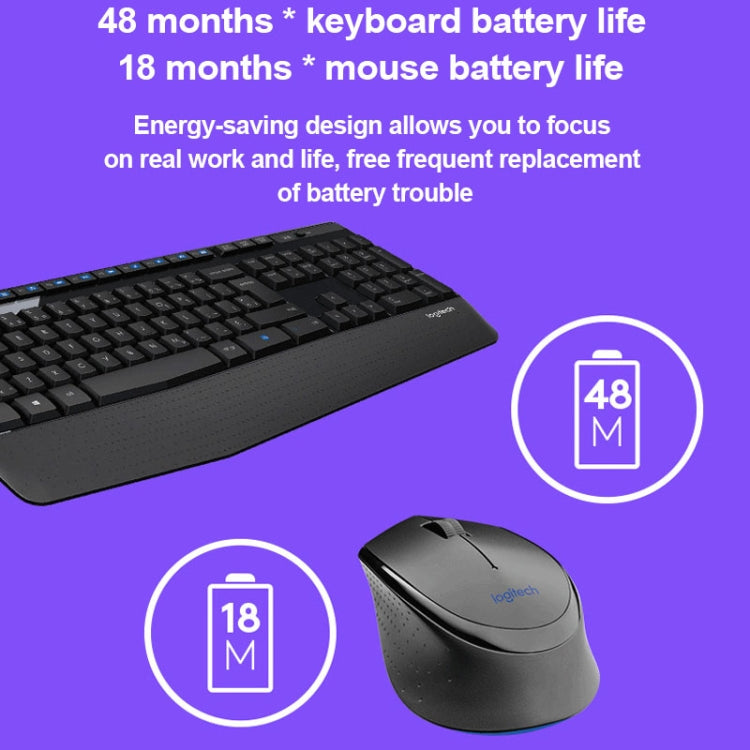 Logitech MK345 Wireless Full-size Keyboard + 2.4GHz 1000DPI Wireless Optical Mouse Set with Nano Receiver, Logitech MK345