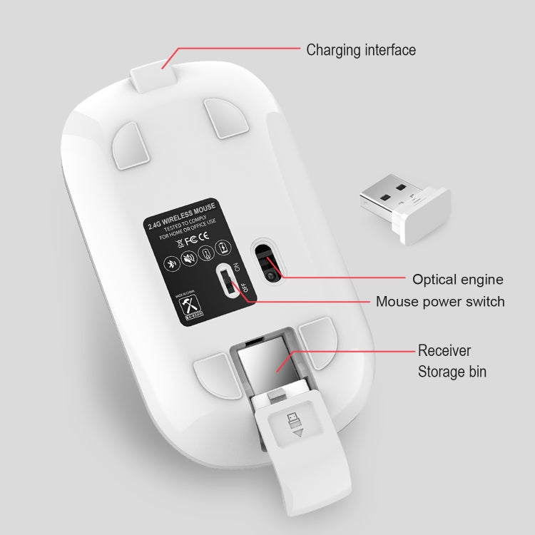HXSJ M30 Rechargeable Wireless Mouse Metal Wheel Mute 2.4G Office Mouse 500 mAh Built-in Battery