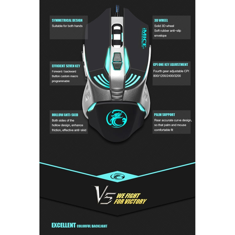 iMICE V5 USB 7 Buttons 4000 DPI Wired Optical Colorful Backlight Gaming Mouse for Computer PC Laptop, V5  (White)