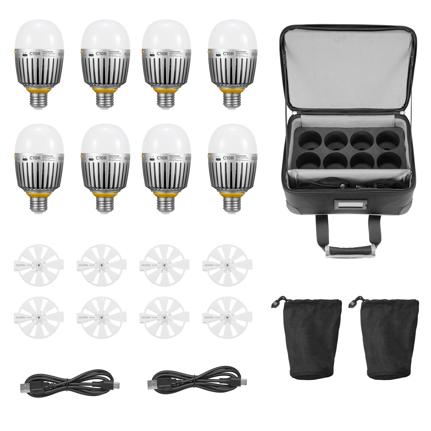 KNOWLED C10R K8 E27 RGBWW Creative Bulb 8-Light Kit for Practical Set Lighting