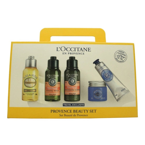 L'Occitane en Provence Travel Exclusive Gift Set 75ml Almond Shower Oil + 75ml Intensive Repair Shampoo + 75ml Intensive Repair Conditioner + 50ml Shea Butter Ultra Rich Body Cream + 30ml Shea Butter Dry Skin Hand Cream