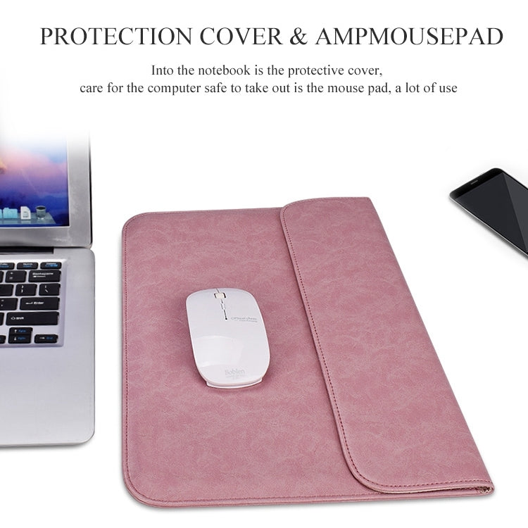 PU01S PU Leather Horizontal Invisible Magnetic Buckle Laptop Inner Bag for 14.1 inch laptops, with Small Bag, 14.1 inch with Small Bag
