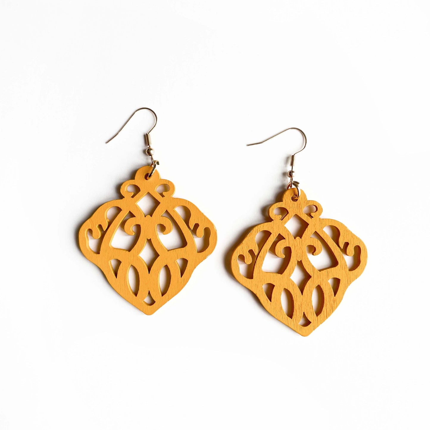 Karlie Mustard Wooden Cutout Earrings