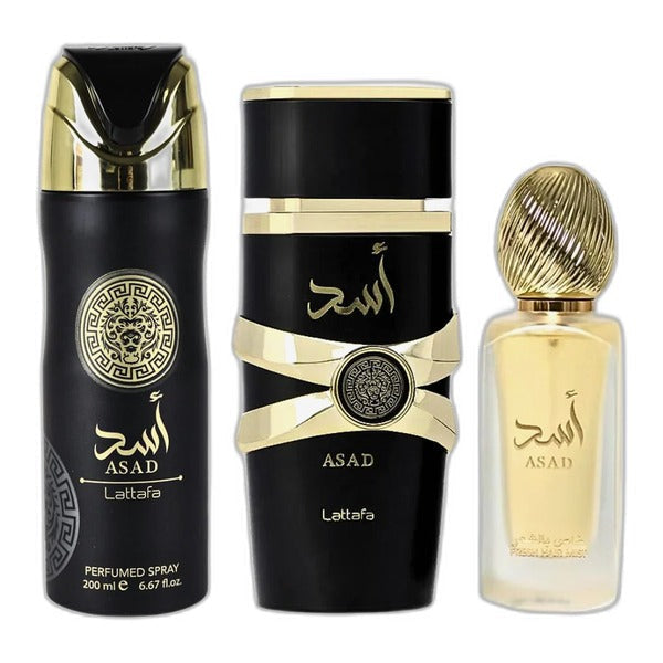Lattafa Perfumes Asad Gift Set 100ml EDP + 200ml Perfume Spray + 300ml Air Freshener
