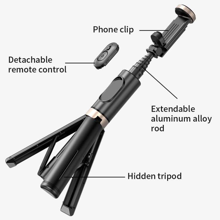 Q12 Hidden Design Reinforced Bluetooth Remote Control Tripod Selfie Stick, Q12 (Black)