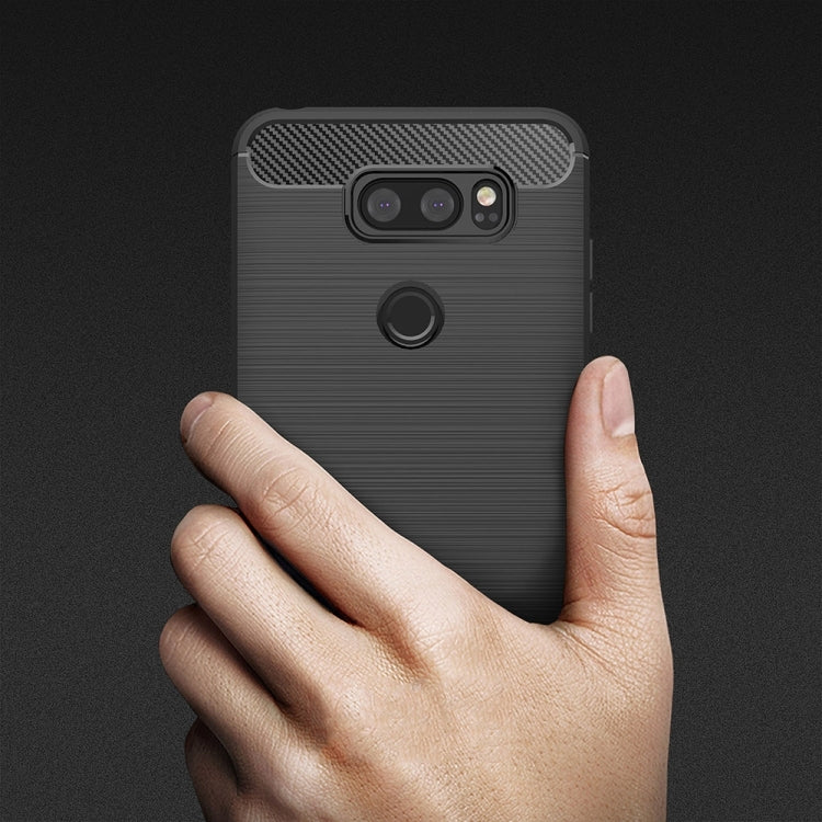 For LG V30 Brushed Texture Carbon Fiber Shockproof TPU Rugged Armor Protective Case, For LG V30