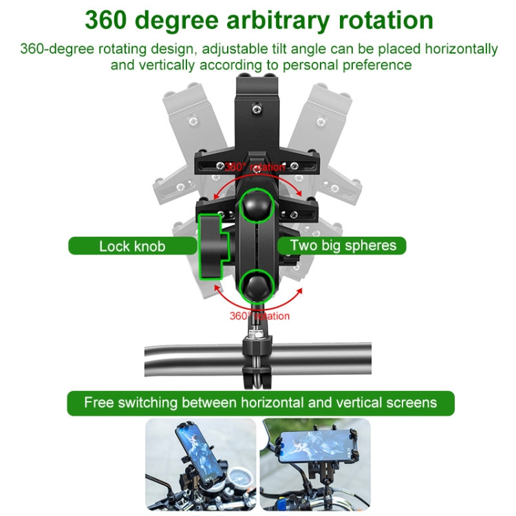 M10 Bolt Ball-Head Motorcycle Multi-function Eight-jaw Aluminum Phone Navigation Holder Bracket, M10 Bolt