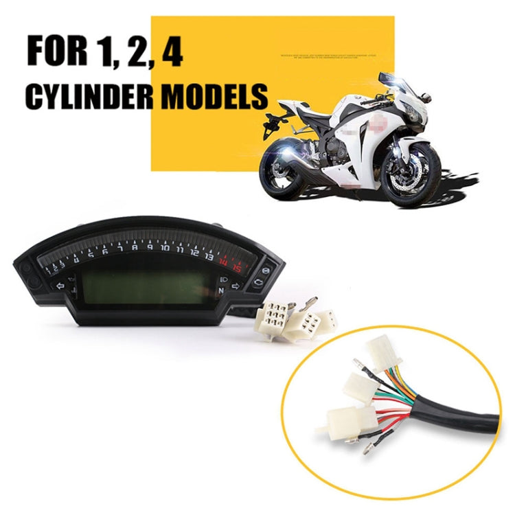 Motorcycle LCD TFT Digital Speedometer 14000RPM 6 Gear Backlight Motorcycle Odometer for 1,2,4 Cylinders Meter, MLS062