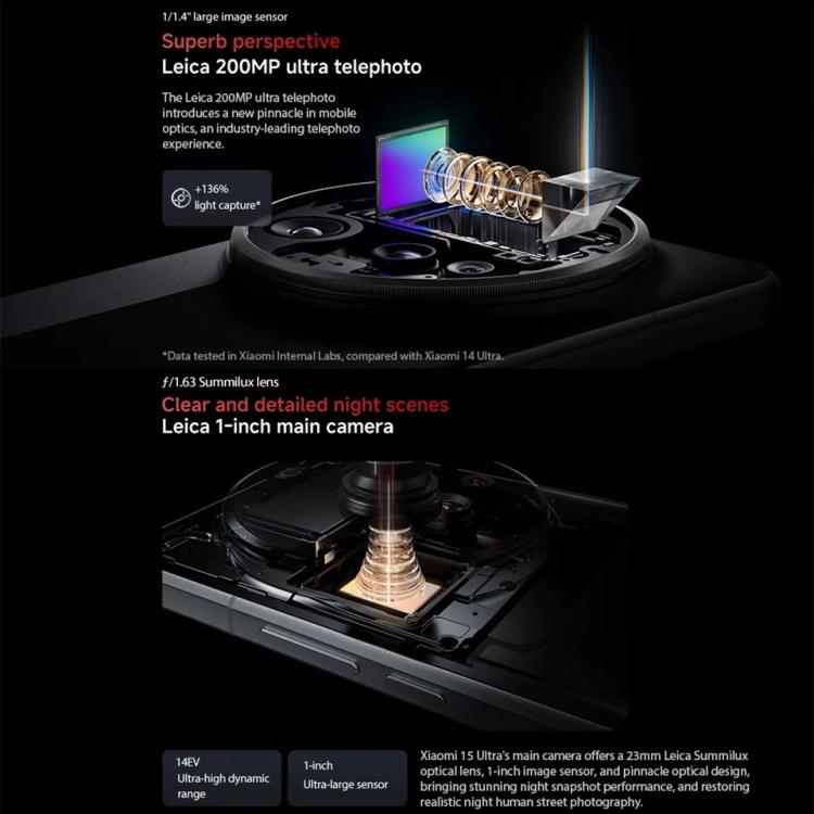 Xiaomi 15 Ultra Global, 16GB+512GB, 3D Ultrasonic Fingerprint, 200MP Camera, 6.73 inch Xiaomi HyperOS 2 Snapdragon 8 Elite Octa Core 3nm, NFC, Network: 5G, Xiaomi 15 Ultra Global, 16GB+512GB (Black)
