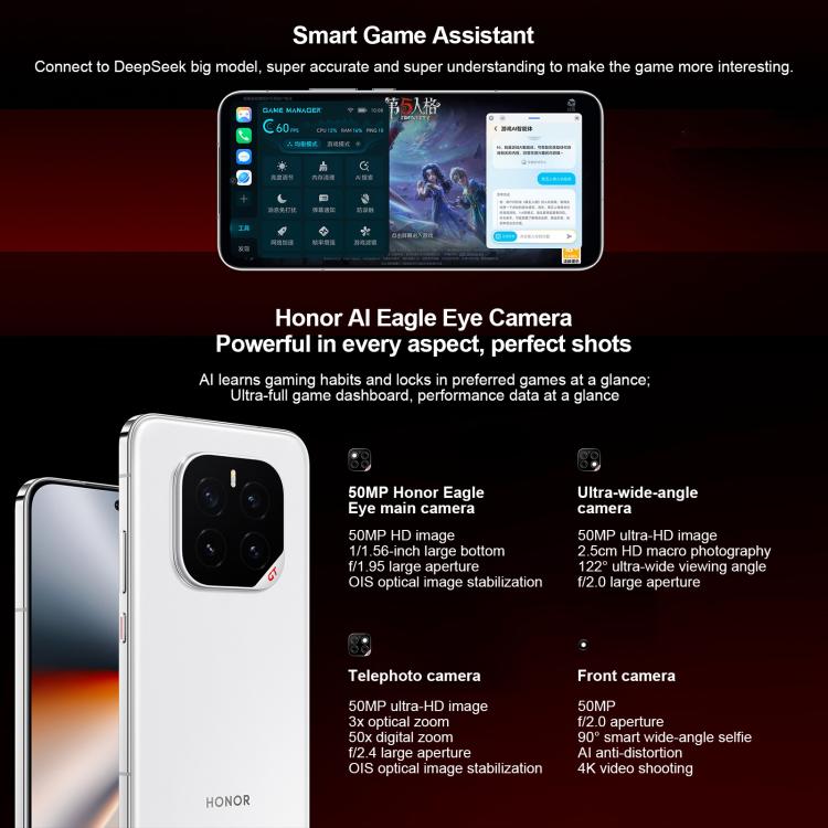 Honor GT Pro, 112GB+512GB, Ultrasonic Fingerprint, 6.78 inch MagicOS 9.0 / Android 15 Snapdragon 8 Elite Octa Core, Network: 5G, NFC, OTG, 12GB+512GB