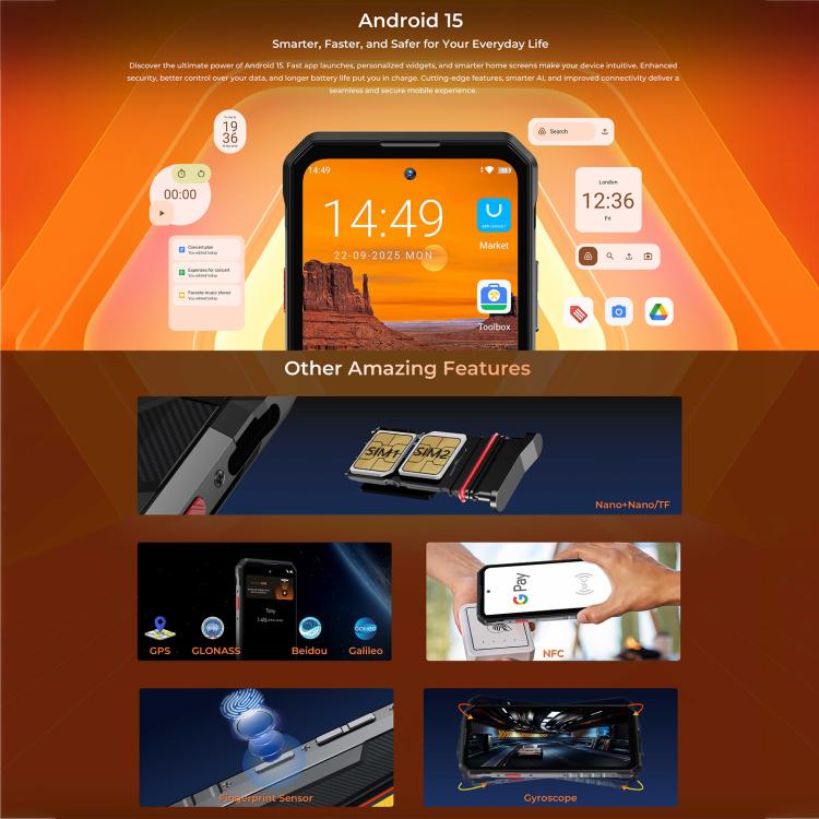 Oukitel WP58 Pro Rugged Phone, 8GB+256GB, Side Fingerprint Identification, 6.7 inch Android 15 UMS9621S Octa Core, NFC, OTG, Network: 5G, 8GB+256GB