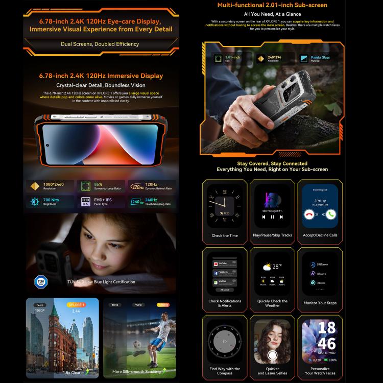 Blackview XPLORE 1, 12GB+256GB, 6.78 inch Android 15 Dimensity 7050 MT8791V/HZA Octa Core, Network: 5G, OTG, NFC, XPLORE 1 12GB+256GB