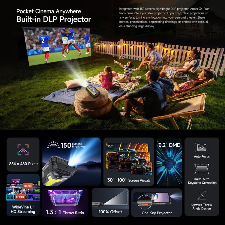 Ulefone Armor 34 Pro+ Projector, 16GB+512GB, Night Vision, IP68/IP69K Rugged Phone, 6.95 inch Android 15 MediaTek Dimensity 7400X Octa Core, Network: 5G, NFC, OTG, Armor 34 Pro+