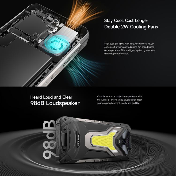 Ulefone Armor 34 Pro+ Projector, 16GB+512GB, Night Vision, IP68/IP69K Rugged Phone, 6.95 inch Android 15 MediaTek Dimensity 7400X Octa Core, Network: 5G, NFC, OTG, Armor 34 Pro+