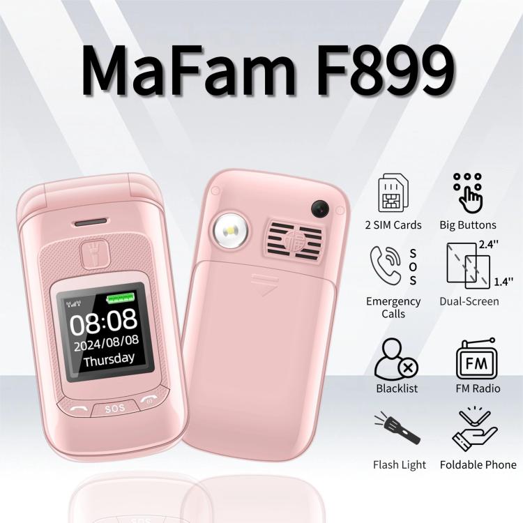 Mafam F899 Flip Phone, 2.4 inch, 32MB+32MB, Support FM, SOS, GSM, Family Number, Big Keys, Dual SIM, US Plug, US Plug