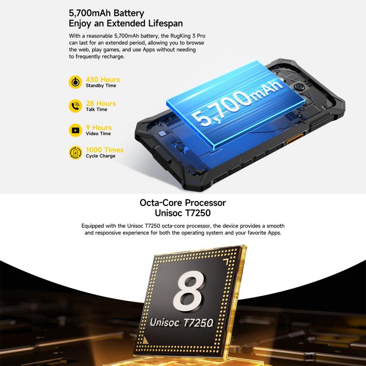 Ulefone RugKing 3 Pro, 8GB+128GB, IP68/IP69K Rugged Phone, 6.56 inch Android 15 Unisoc T7250 Octa Core, Network: 4G, NFC, OTG, RugKing 3 Pro, 8GB+128GB
