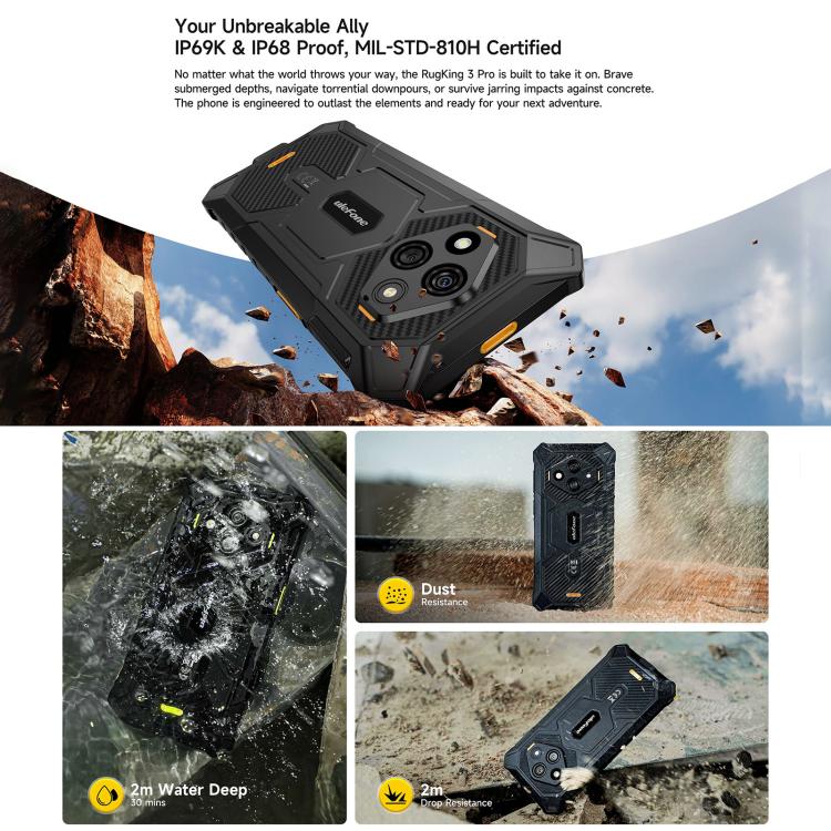 Ulefone RugKing 3 Pro, 8GB+128GB, IP68/IP69K Rugged Phone, 6.56 inch Android 15 Unisoc T7250 Octa Core, Network: 4G, NFC, OTG, RugKing 3 Pro, 8GB+128GB