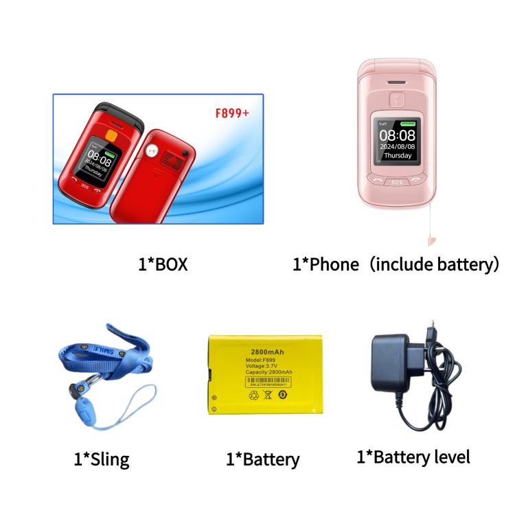 Mafam F899 Flip Phone, 2.4 inch, 32MB+32MB, Support FM, SOS, GSM, Family Number, Big Keys, Dual SIM, UK Plug, UK Plug