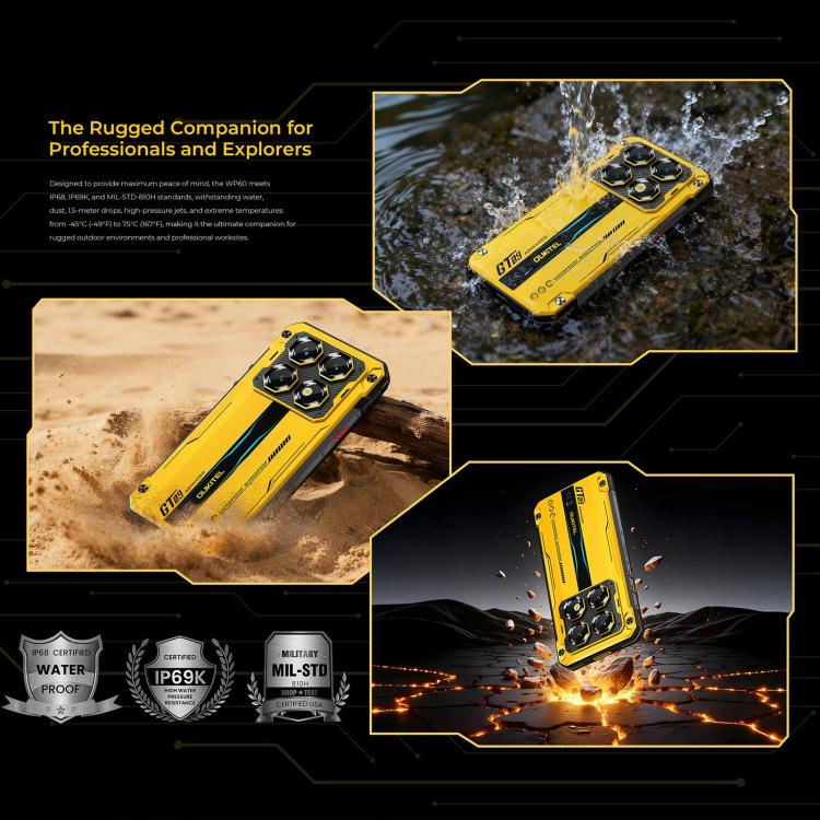 Oukitel WP60 Rugged Phone, 16GB+512GB, Night Vision, 108MP Camera, Side Fingerprint, 7.2 inch Android 15 MediaTek Dimensity 7025 Octa Core, NFC, OTG, Network: 5G, 16GB+512GB