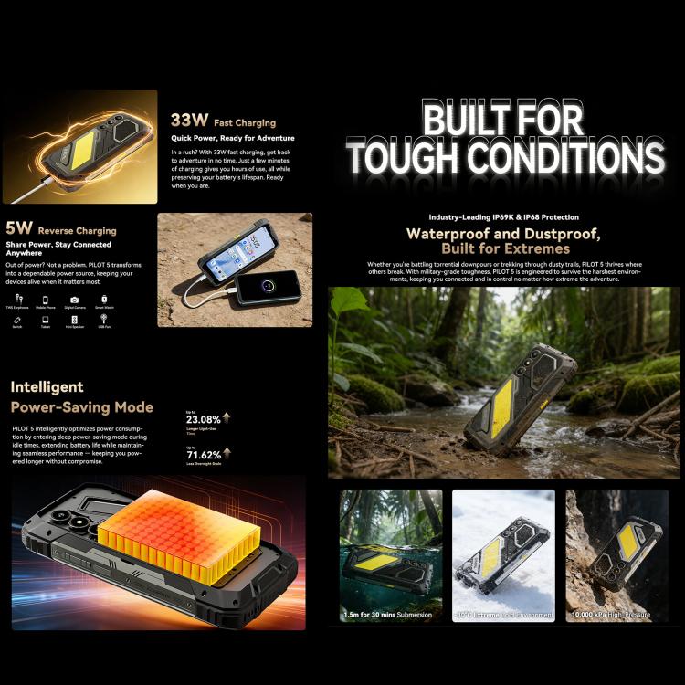 Blackview Oscal Pilot 5 5G Rugged Phone, 8GB+256GB, 6.67 inch Android 16 UMS9620 T8100 Octa Core, Network: 5G, OTG, NFC