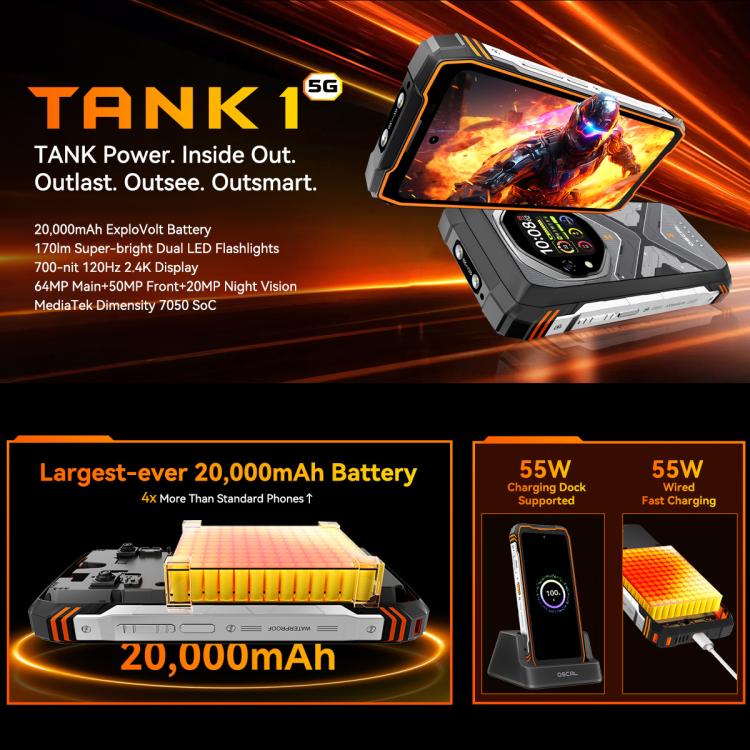 Blackview Oscal TANK 1, 12GB+256GB, 6.78 inch Android 15 DokeOS 4.2 Mediatek Dimensity 7050 Octa Core, Network: 5G, OTG, NFC, 12GB+256GB