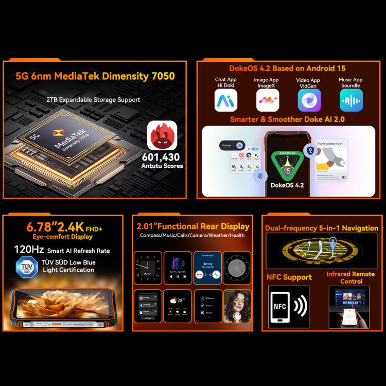 Blackview Oscal TANK 1, 12GB+256GB, 6.78 inch Android 15 DokeOS 4.2 Mediatek Dimensity 7050 Octa Core, Network: 5G, OTG, NFC, 12GB+256GB