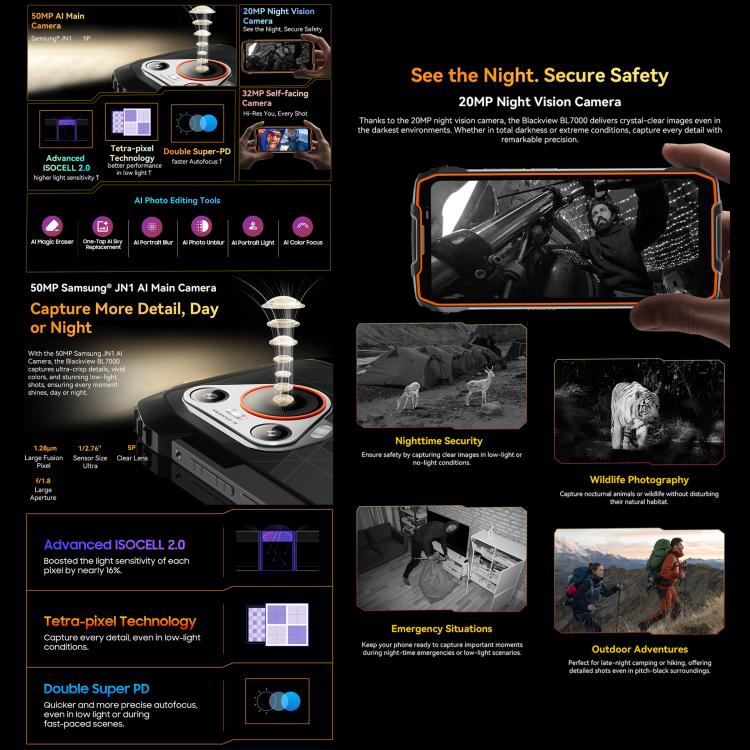 Blackview BL7000 Rugged Phone, 8GB+512GB, 6.78 inch Android 15 MediaTek Dimensity 6300 Octa Core, Network: 5G, NFC, OTG, 8GB+512GB
