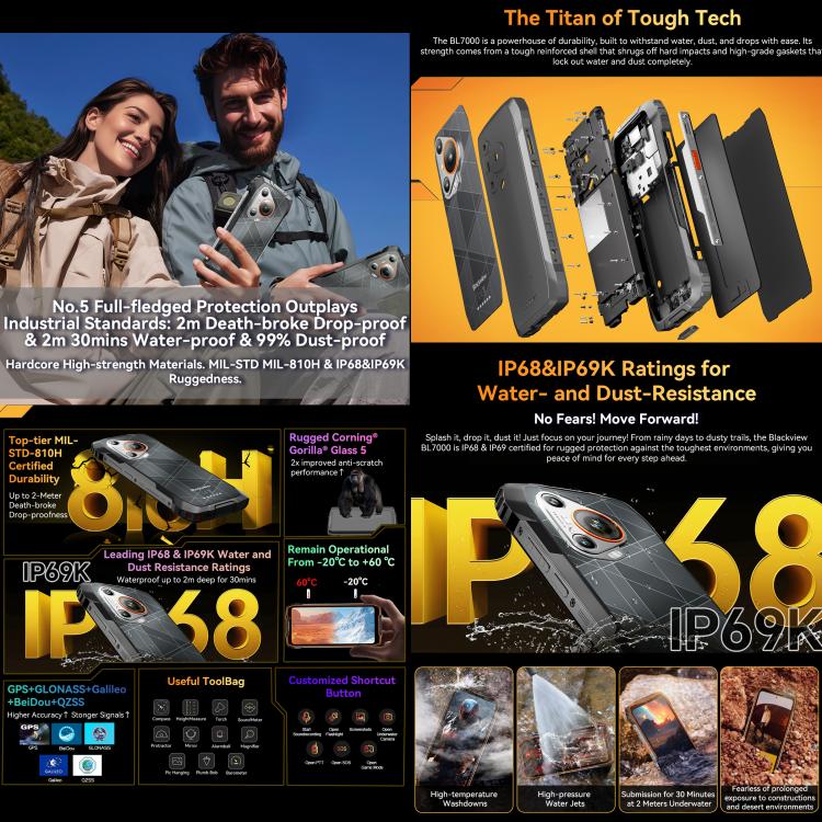 Blackview BL7000 Rugged Phone, 8GB+512GB, 6.78 inch Android 15 MediaTek Dimensity 6300 Octa Core, Network: 5G, NFC, OTG, 8GB+512GB