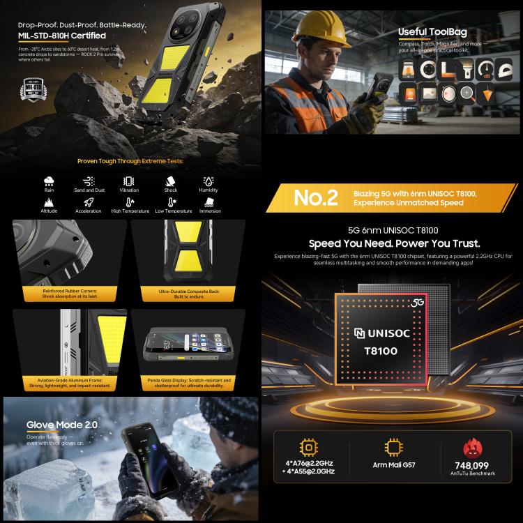 Blackview ROCK 2 Pro Rugged Phone, 8GB+256GB, 6.67 inch Android 16 Unisoc UMS9620 T8100 Octa Core, Network: 5G, OTG, NFC