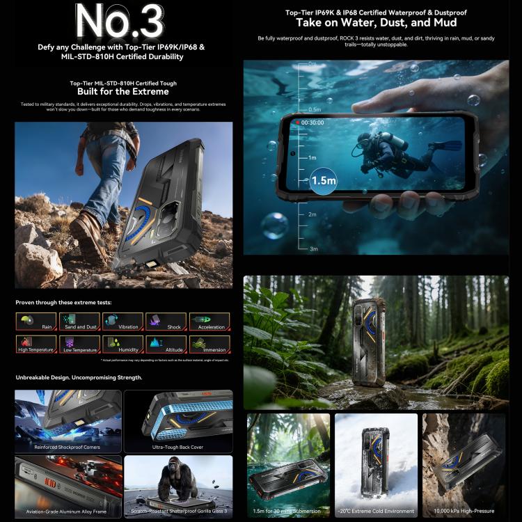 Blackview ROCK 3 Rugged Phone, Thermal Imager, 8GB+256GB, 6.78 inch Android 16 MT8781 Helio G100 Octa Core, Network: 4G, OTG, NFC