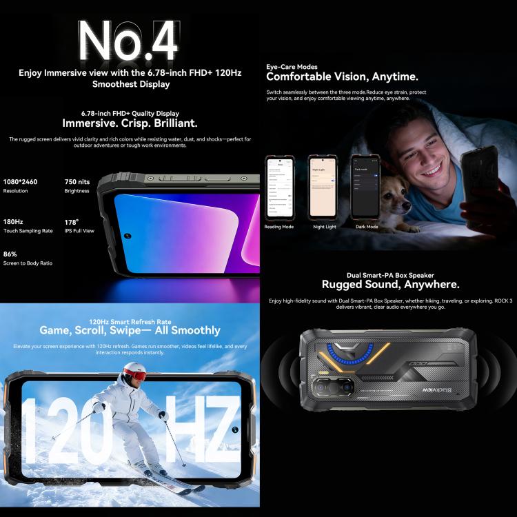 Blackview ROCK 3 Rugged Phone, Thermal Imager, 8GB+256GB, 6.78 inch Android 16 MT8781 Helio G100 Octa Core, Network: 4G, OTG, NFC