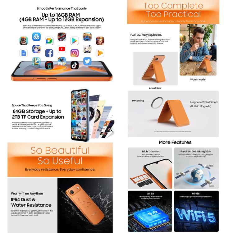 Blackview Oscal FLAT 3C, 4GB+64GB, 6.56 inch Android 16 Unisoc UMS312 T310 Quad Core, OTG, Network: 4G, 4GB+64GB