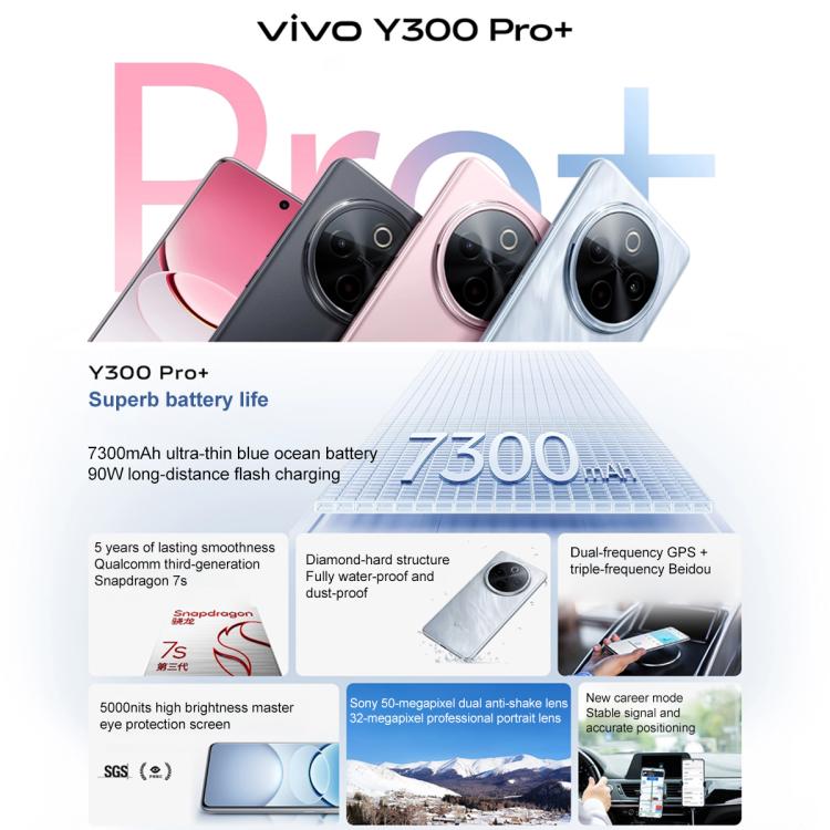 vivo Y300 Pro+, 8GB+256GB, Face ID / Screen Fingerprint, 6.77 inch Android 15 OriginOS 5 Snapdragon 7s Gen 3 Octa Core, OTG, NFC, Network: 5G, 8GB+256GB