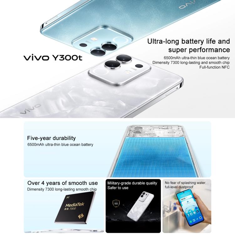 vivo Y300t, 12GB +512GB, Face ID / Side Fingerprint,  6.72 inch Android 15 OriginOS 5 Dimensity 7300 Octa Core, OTG, NFC, Network: 5G, 12GB +512GB