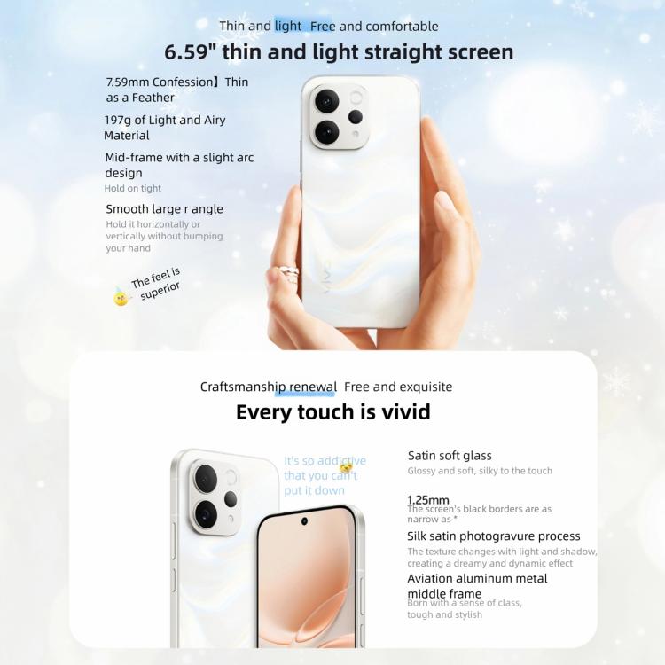 vivo S50, 16GB+512GB, 3D Fingerprint,  6.59 inch Android 16 OriginOS 6 Snapdragon 8s Gen 3 Octa Core, OTG, NFC, Network: 5G, Support Google Play, 16GB+512GB