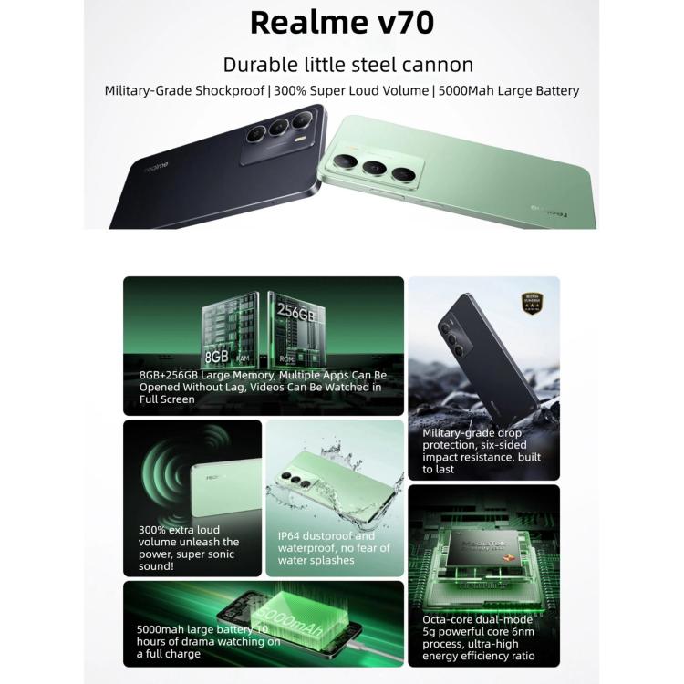 Realme V70, 8GB+256GB, 6.67 inch Realme UI 6.0 Android 15 Dimensity 6300 5G Octa Core, Network: 5G, 8GB+256GB