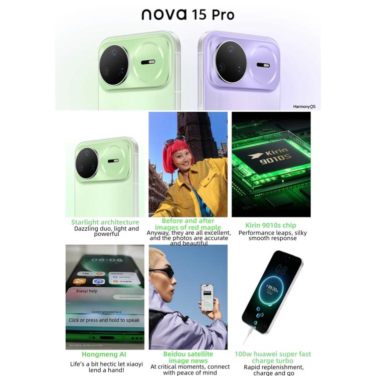 Huawei nova 15 Pro, 12GB+256GB, Side Fingerprint Identification, 6.84 inch HarmonyOS 6.0 Kirin 9010S Octa Cora, NFC, OTG, Not Support Google Play, 12GB+256GB