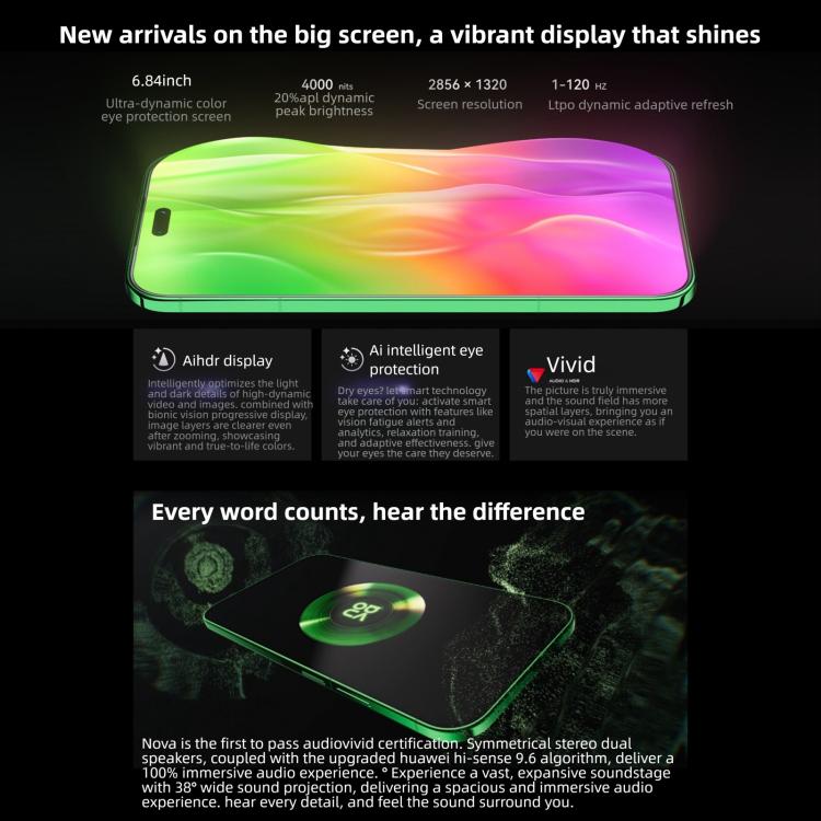 Huawei nova 15 Pro, Kunlun Glass, 12GB+512GB, Side Fingerprint Identification, 6.84 inch HarmonyOS 6.0 Kirin 9010S Octa Cora, NFC, OTG, Not Support Google Play, 12GB+512GB