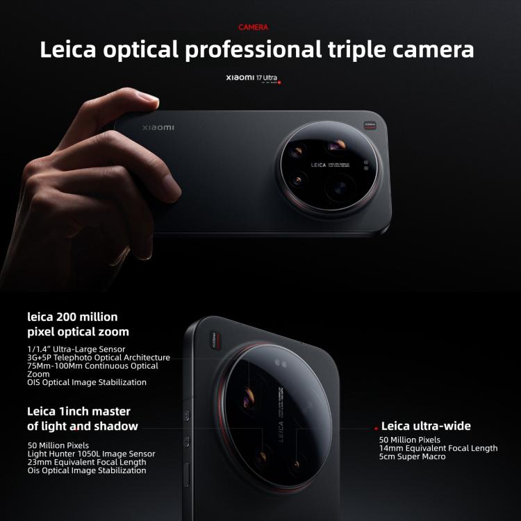 Xiaomi 17 Ultra, 16GB+512GB, 3D Ultrasonic Fingerprint, 6.9 inch Xiaomi HyperOS 3 Snapdragon 8 Elite Gen 5 Octa Core, NFC, Network: 5G, 16GB+512GB