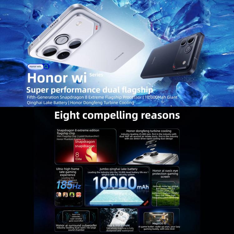 Honor WIN RT, 12GB+512GB, 3D Ultrasonic Fingerprint, 10000mAh Battery, 6.83 inch MagicOS 10.0 / Android 16 Snapdragon 8 Elite Octa Core, Network: 5G, NFC, OTG, 12GB+512GB